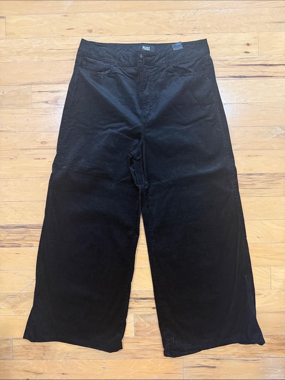 PAIGE Harper Black Corduroy Wide Leg Pants High Rise Crop Size 32